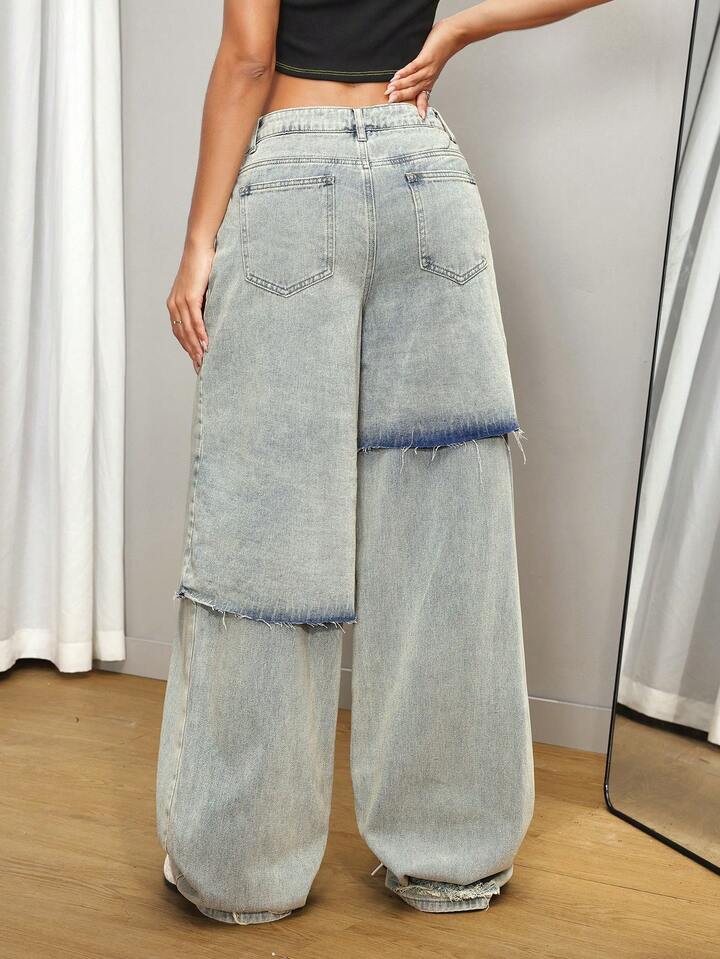 CM-BS829909 Women Casual Seoul Style Light Washed Low Waist Loose Wide-Leg Jeans