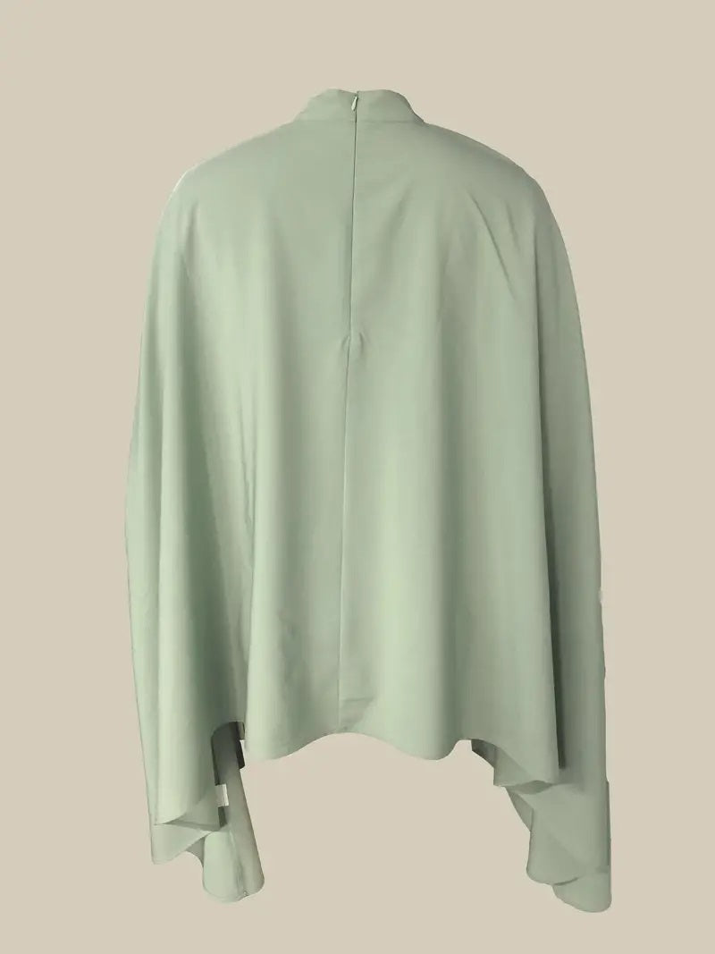 CM-TT053027 Women Casual Seoul Style Mock Neck Cape Asymmetric Hem Top