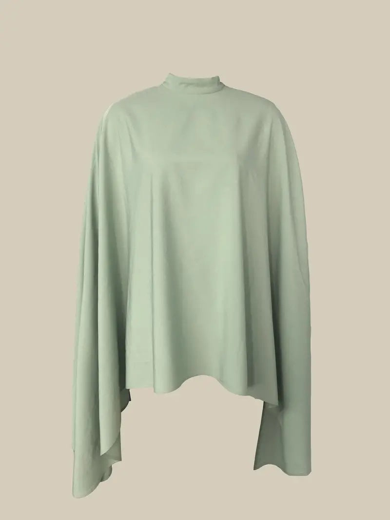 CM-TT053027 Women Casual Seoul Style Mock Neck Cape Asymmetric Hem Top