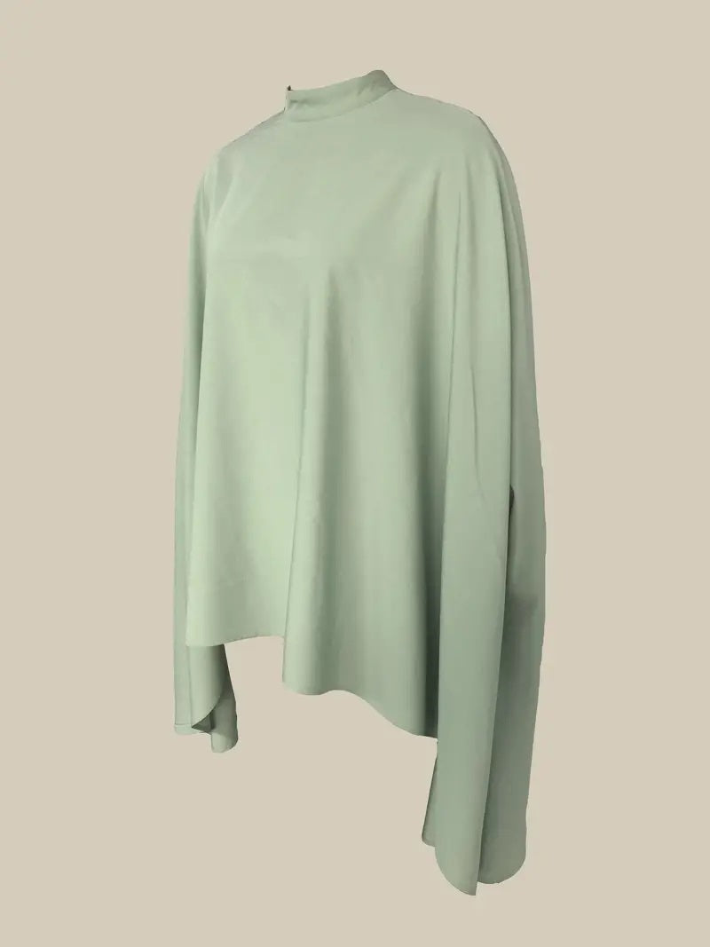 CM-TT053027 Women Casual Seoul Style Mock Neck Cape Asymmetric Hem Top