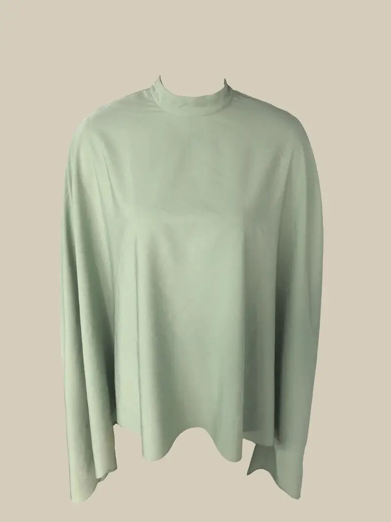 CM-TT053027 Women Casual Seoul Style Mock Neck Cape Asymmetric Hem Top