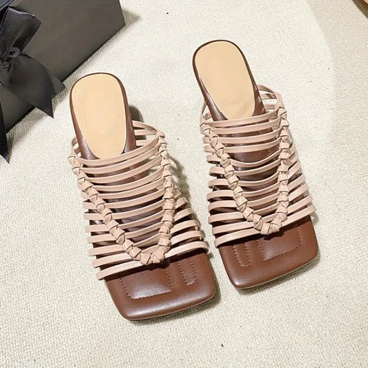 CM-SHE950316 Women Trendy Seoul Style Chunky Low Heel Slip-On Braided Straps Shoes (Available in 2 colors)
