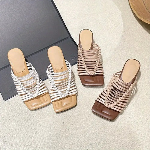 CM-SHE950316 Women Trendy Seoul Style Chunky Low Heel Slip-On Braided Straps Shoes (Available in 2 colors)