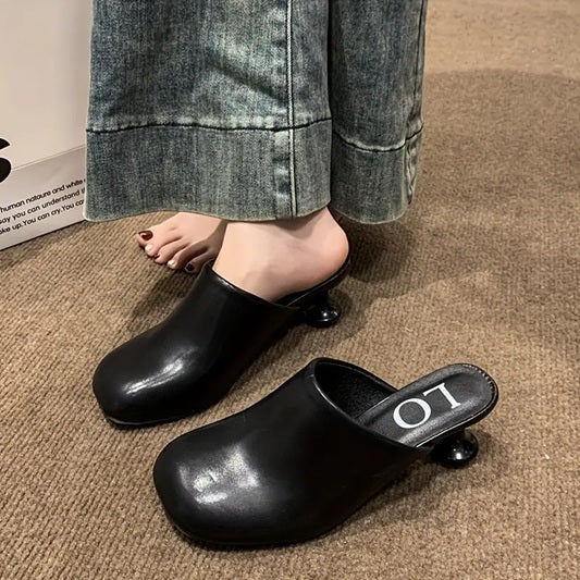 CM-SHE844194 Women Trendy Seoul Style Synthetic Slip On Round Toe Low-Heel Mules (Available in 4 colors)