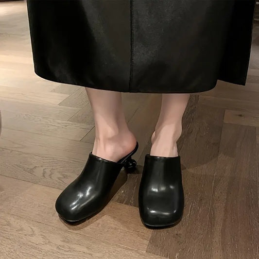 CM-SHE844194 Women Trendy Seoul Style Synthetic Slip On Round Toe Low-Heel Mules (Available in 4 colors)