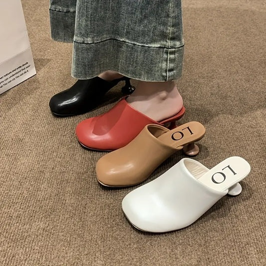 CM-SHE844194 Women Trendy Seoul Style Synthetic Slip On Round Toe Low-Heel Mules (Available in 4 colors)