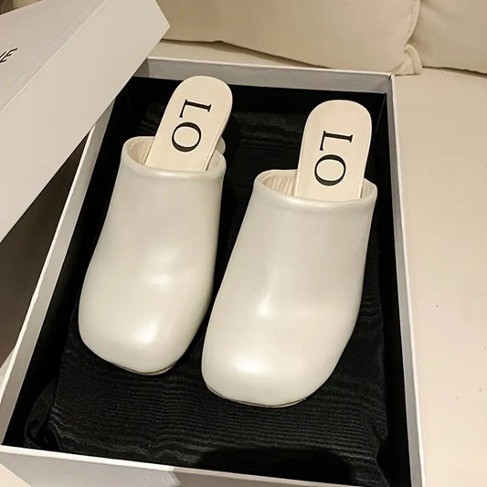 CM-SHE844194 Women Trendy Seoul Style Synthetic Slip On Round Toe Low-Heel Mules (Available in 4 colors)