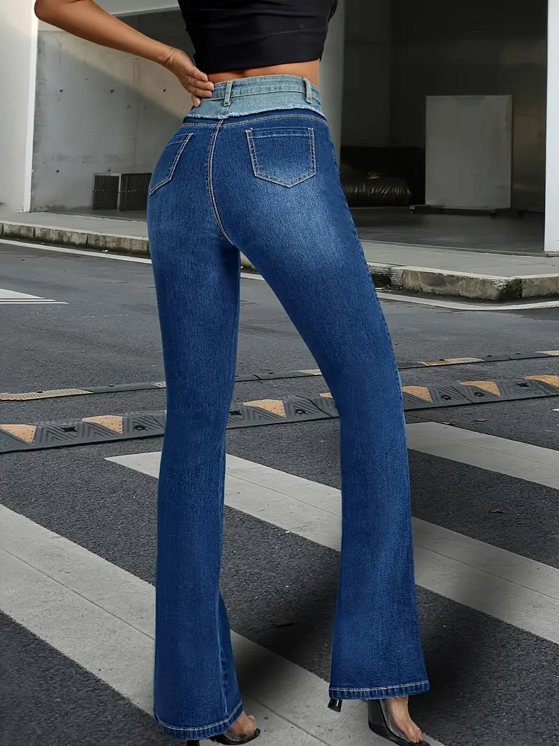 CM-BT027268 Women Casual Seoul Style Contrast Color High Waist Slim Fit Denim Pants