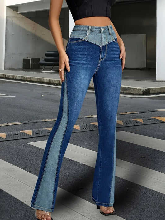 CM-BT027268 Women Casual Seoul Style Contrast Color High Waist Slim Fit Denim Pants