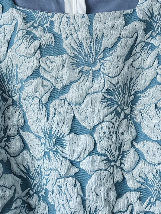 CM-DT329623 Women Eleagnt Seoul Style Square Neck Sleeveless Floral Print A-Line Dress - Blue