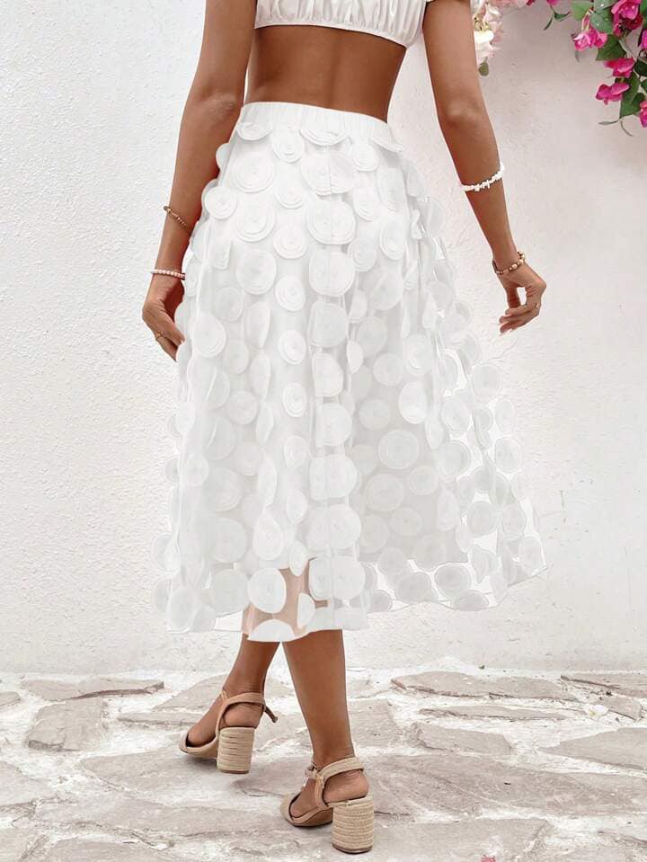 CM-BS377555 Women Trendy Bohemian Style High Waist Polka Dot Decorated Skirt - White