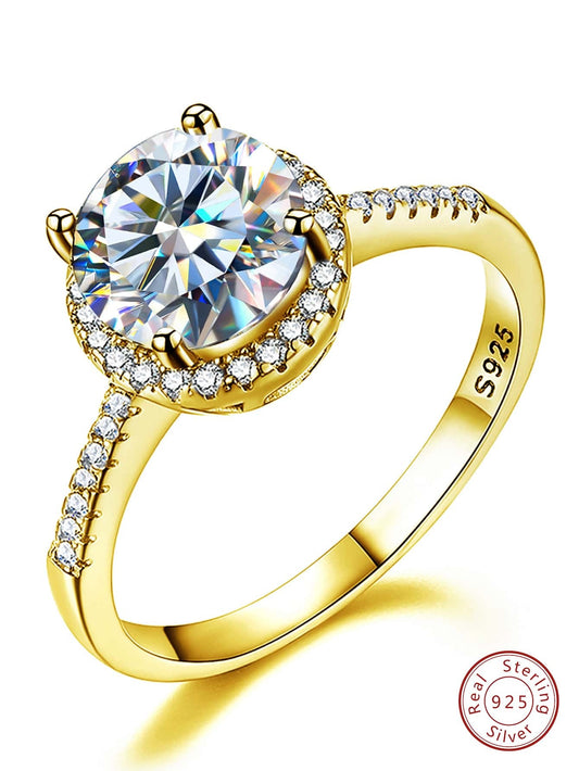 CM-AR812939 Luxury 925 Sterling Silver Sparkle Moissanite Diamond Promise Ring - Gold