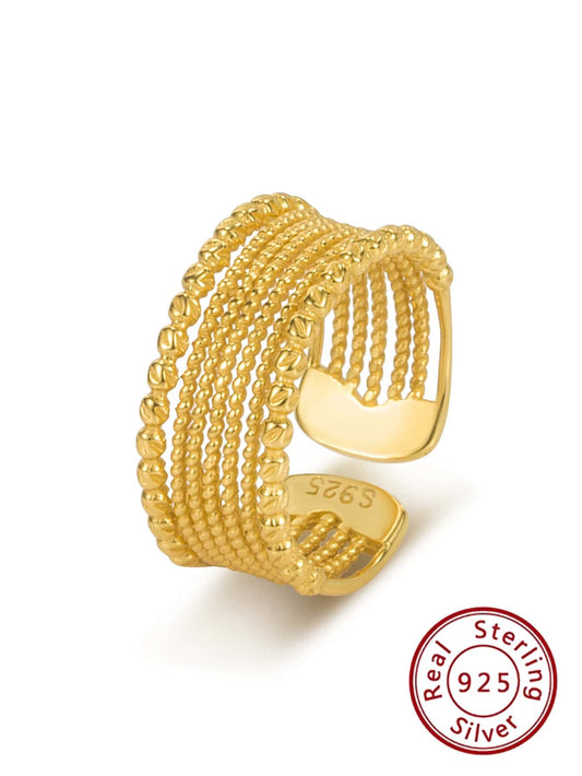 CM-AR478046 925 Sterling Silver Vintage Wide Weave Adjustable Open Ended Ring - Yellow Gold