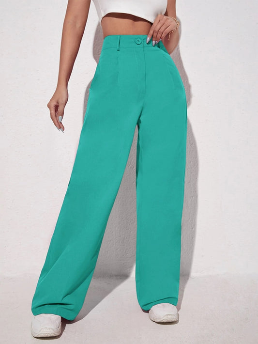 CM-BS437830 Women Elegant Seoul Style Solid Slant Pocket Wide Leg Pants - Mint Blue