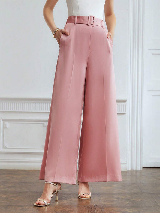 CM-BS663354 Women Elegant Seoul Style Loose Belted Wide Leg Pants - Dusty Pink
