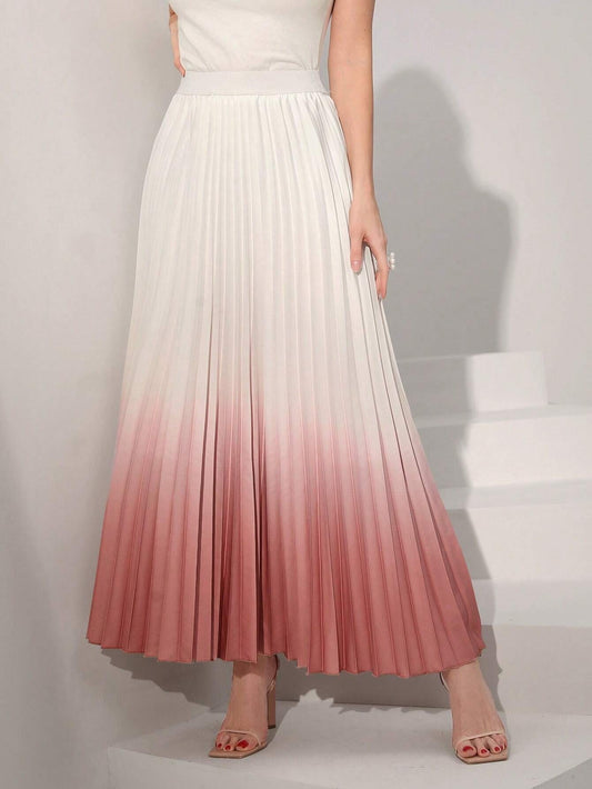 CM-BS181281 Women Elegant Seoul Style Ombre Pleated Skirt - Pink