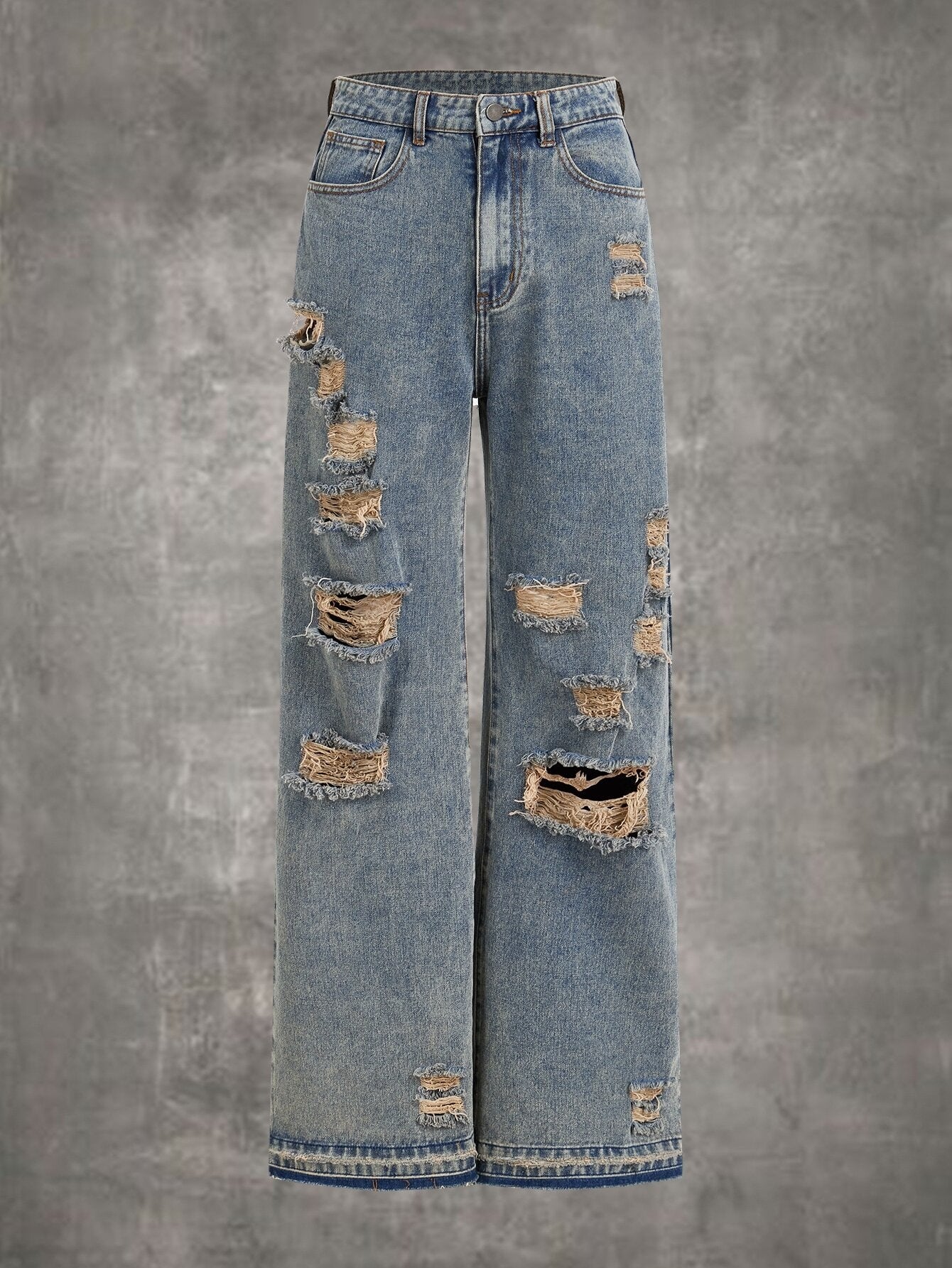 CM-BS491519 Women Casual Seoul Style Light Wash Ripped Wide Leg Jeans