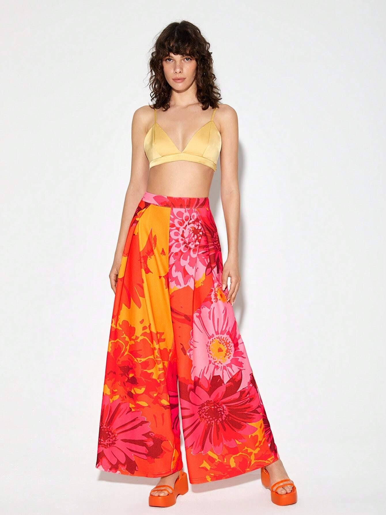CM-BS508491 Women Trendy Bohemian Style Floral Print Wide Leg Pants