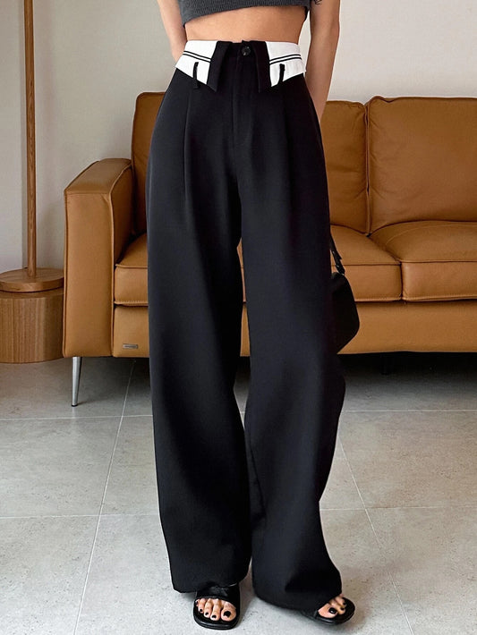 CM-BS225123 Women Casual Seoul Style High Waist Wide Leg Suit Pants - Black