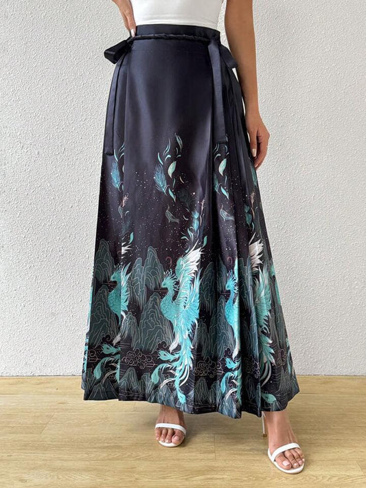 CM-BS293811 Women Elegant Seoul Style Ultra High Waist Embroidered Wrap Knot Long Skirt