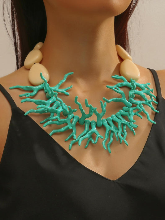 CM-AXS699947 Women Trendy Seoul Style Antler Decor Bib Necklace