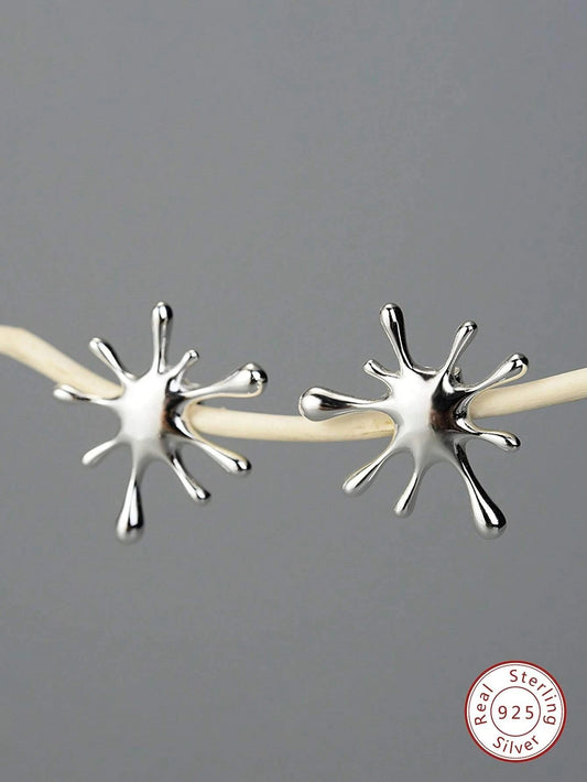 CM-AE619333 925 Sterling Silver Irregular Splash Shape Stud Earrings - Silver