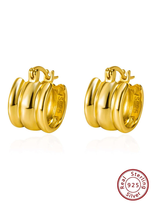 CM-AE974116 925 Sterling Silver Geometric Design Hoop Earrings - Yellow Gold