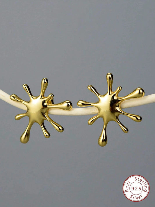 CM-AE672522 925 Sterling Silver Irregular Splash Shape Stud Earrings - Yellow Gold