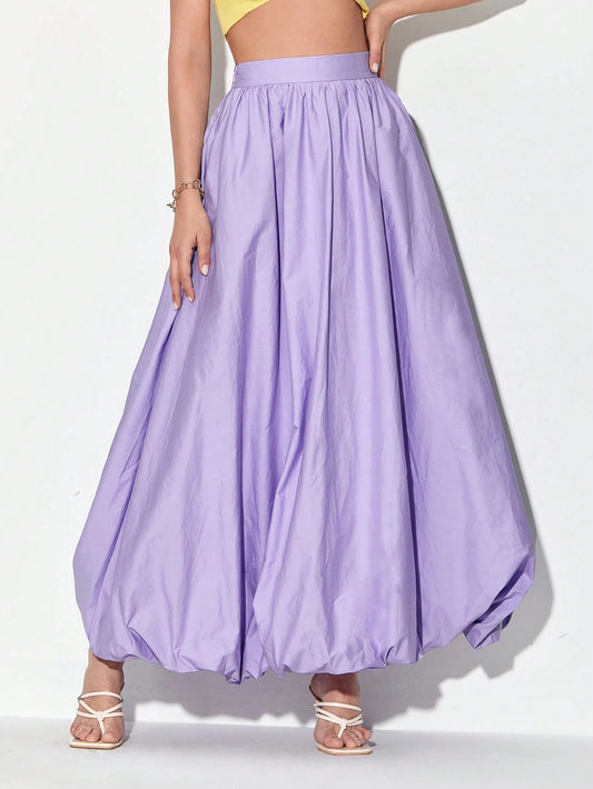 CM-BS616185 Women Elegant Seoul Style High Waist Solid Lantern Hem Skirt - Purple