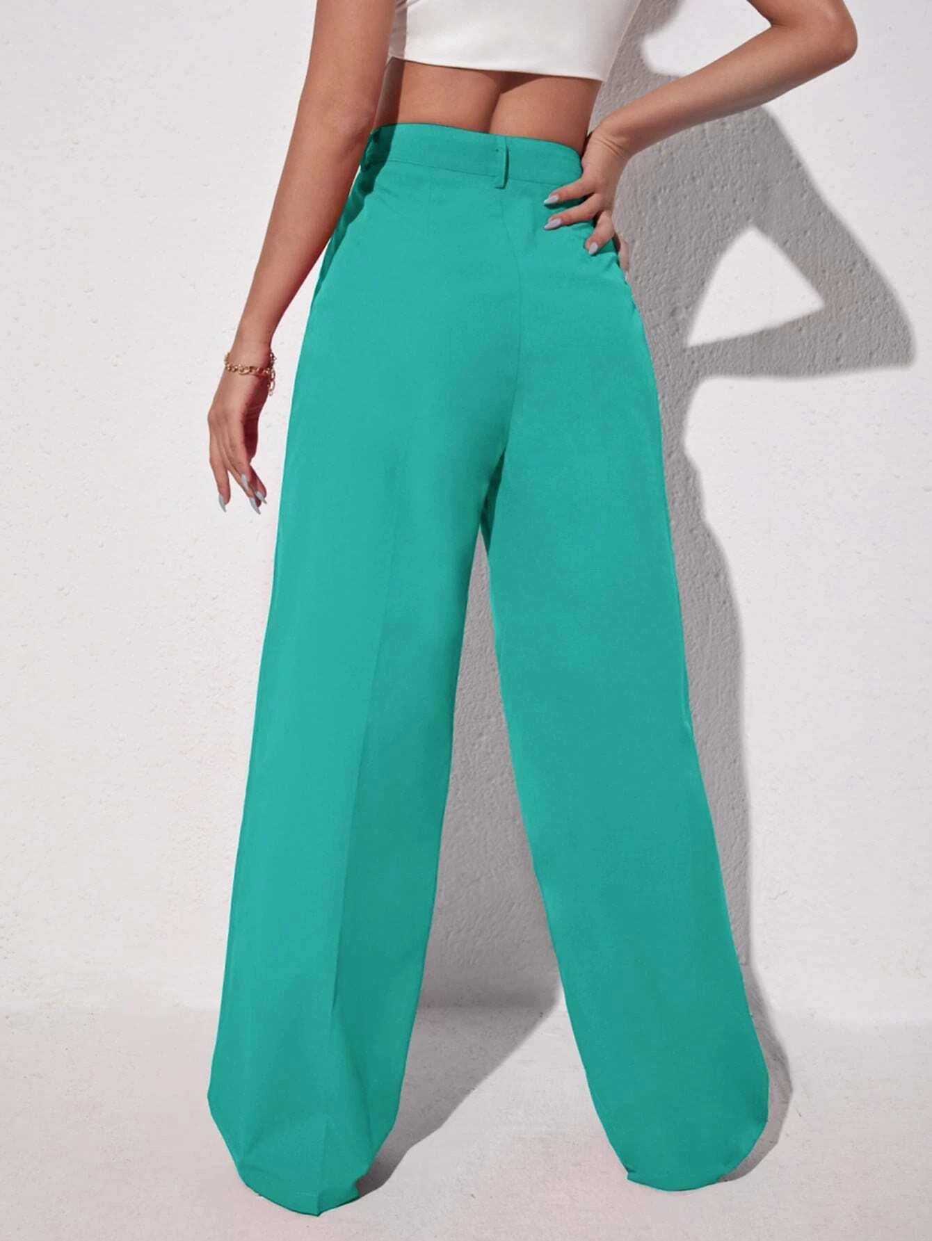 CM-BS437830 Women Elegant Seoul Style Solid Slant Pocket Wide Leg Pants - Mint Blue