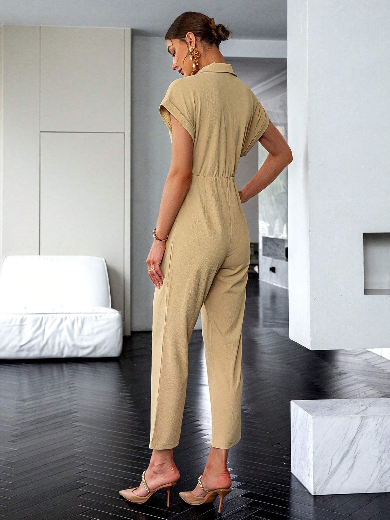 CM-JS811510 Women Elegant Seoul Style Floral Embroidery Batwing Sleeve Fold Pleated Shirt Jumpsuit