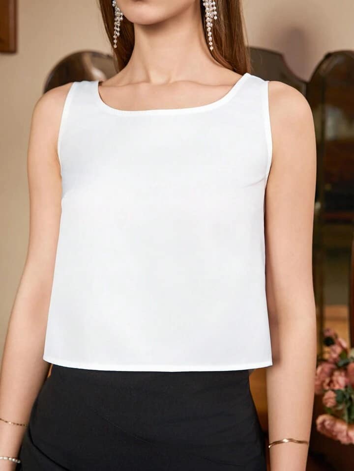 CM-TS286858 Women Casual Seoul Style Round Neck Sleeveless Back Pleated Blouse - White