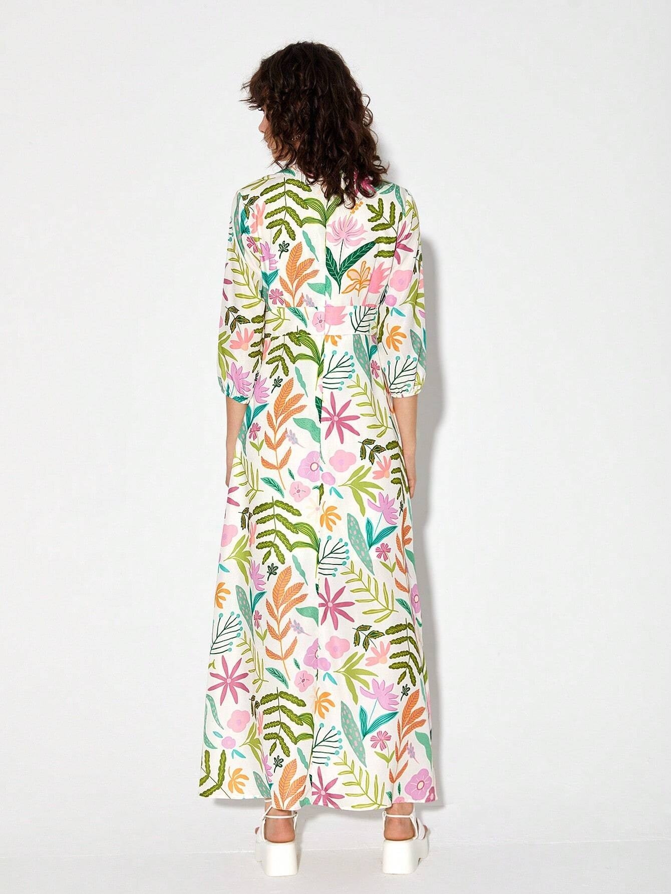 CM-DS117109 Women Trendy Bohemian Style Round Neck Floral Print A-Line Dress