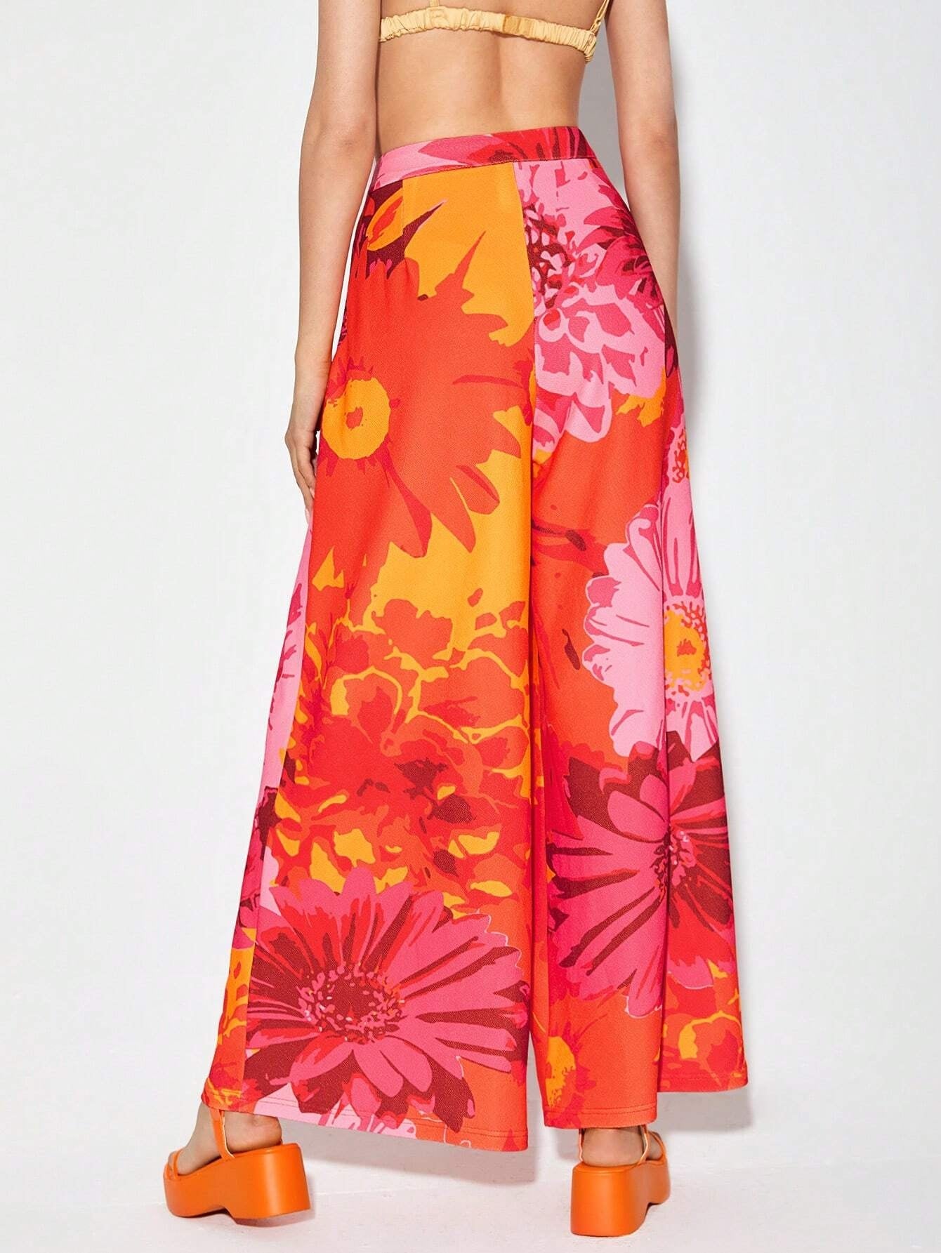 CM-BS508491 Women Trendy Bohemian Style Floral Print Wide Leg Pants
