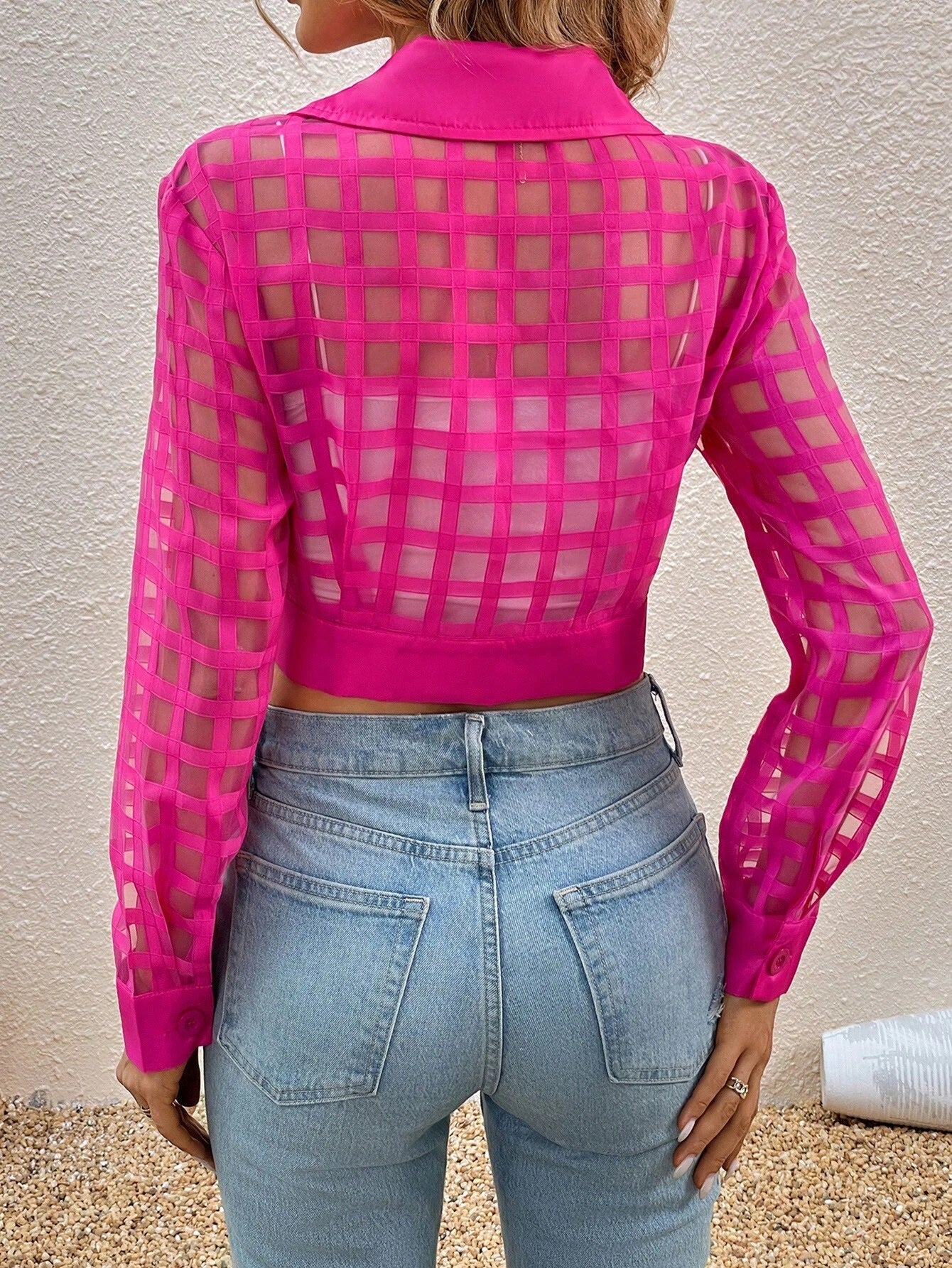 CM-CS560509 Women Casual Seoul Style Button Front Crop Long Sleeve Jacket - Hot Pink