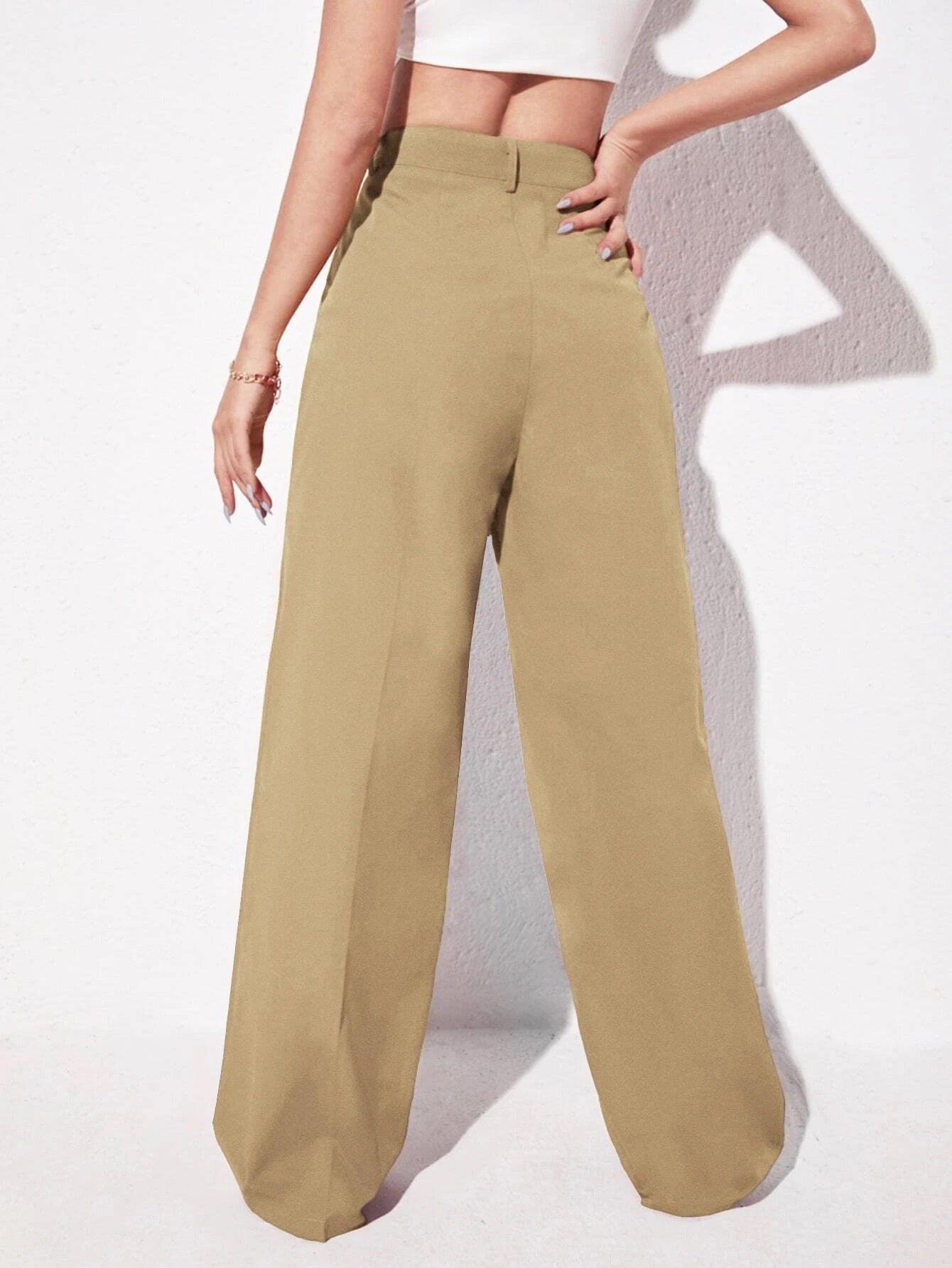 CM-BS742260 Women Elegant Seoul Style Solid Slant Pocket Wide Leg Pants - Camel
