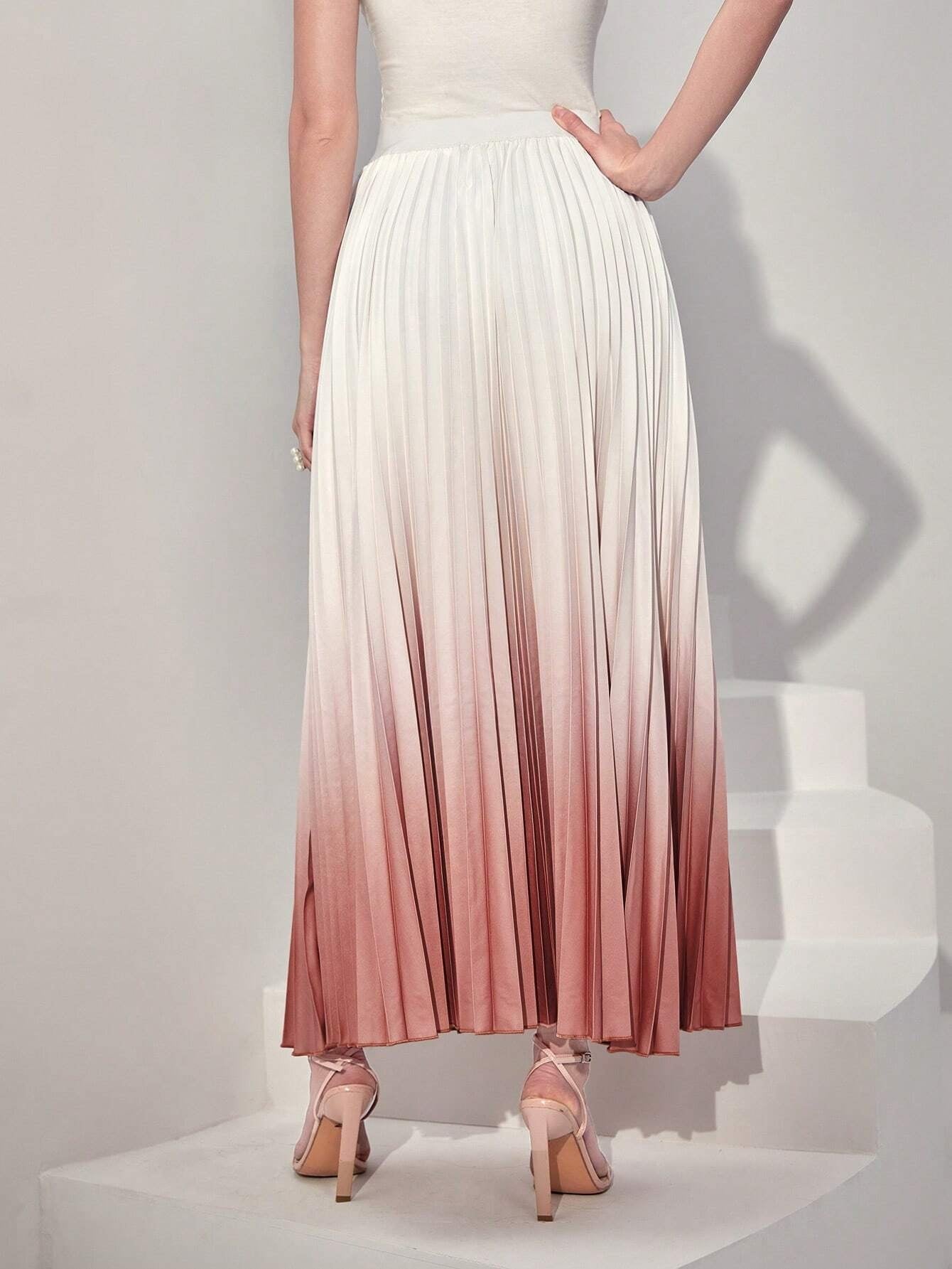 CM-BS181281 Women Elegant Seoul Style Ombre Pleated Skirt - Pink