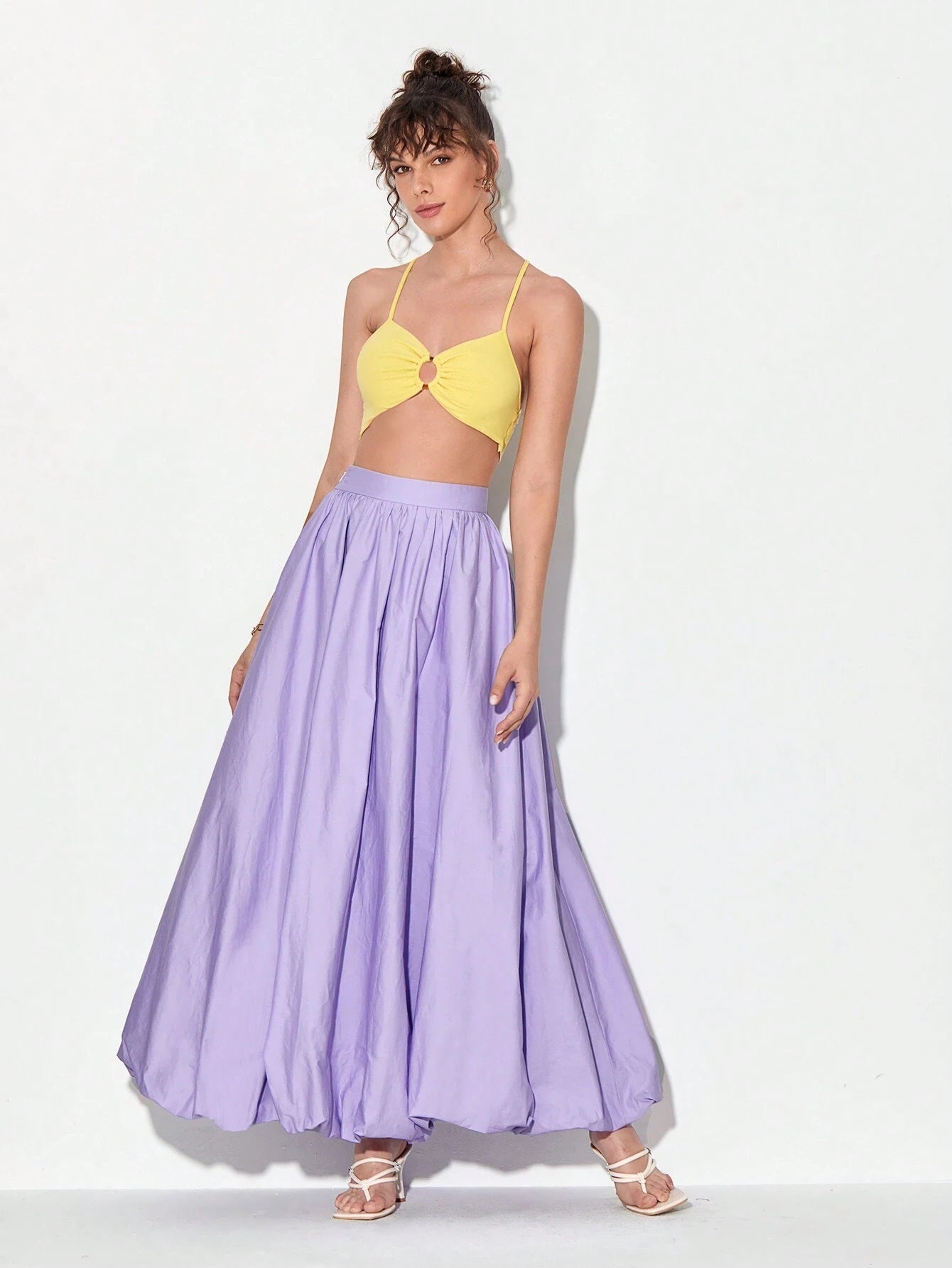 CM-BS616185 Women Elegant Seoul Style High Waist Solid Lantern Hem Skirt - Purple