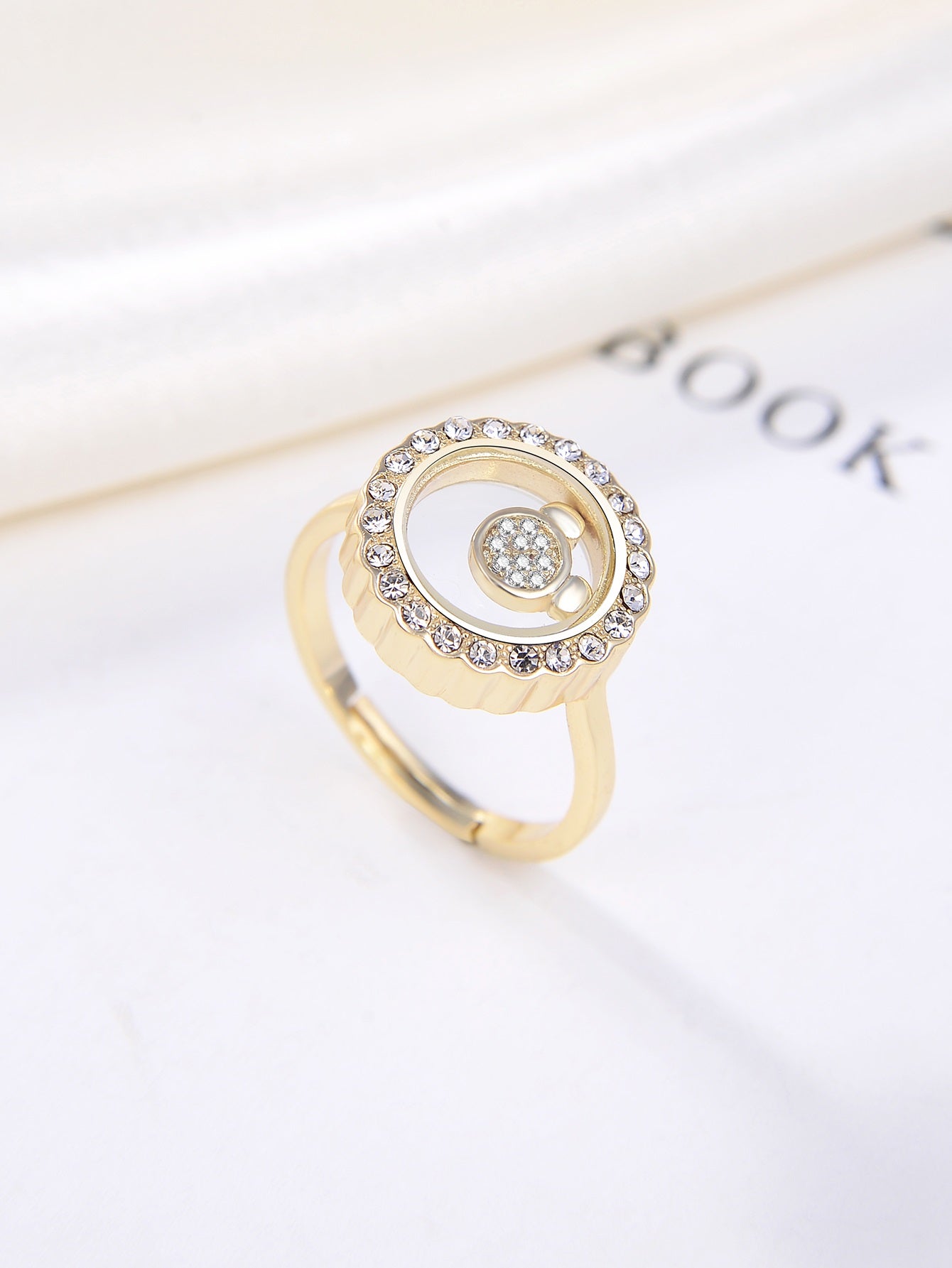 CM-AR639494 925 Sterling Silver Plating Ring Cute Bear Zirconia Adjustable Ring - Yellow Gold