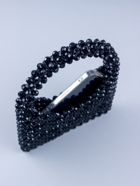 CM-BGS773797 Women Trendy Seoul Style Mini Beaded Design Satchel Bag - Black