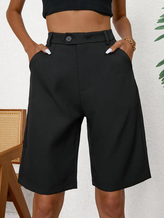 CM-BS450556 Women Casual Seoul Style Slant Pocket Bermuda Shorts - Black