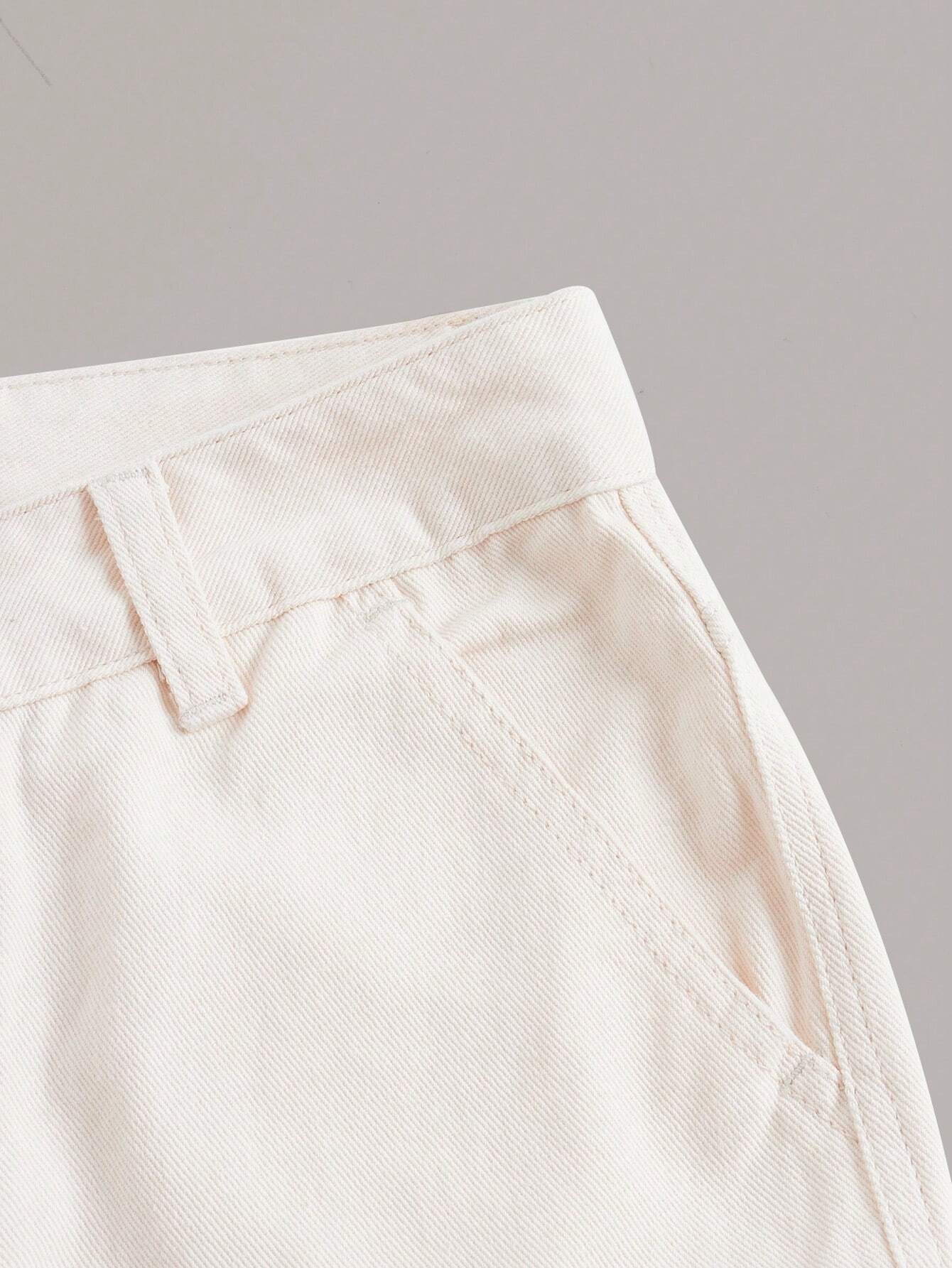 CM-BS280160 Women Preppy Seoul Style High Waist Flap Pocket Side Cargo Jeans - Beige