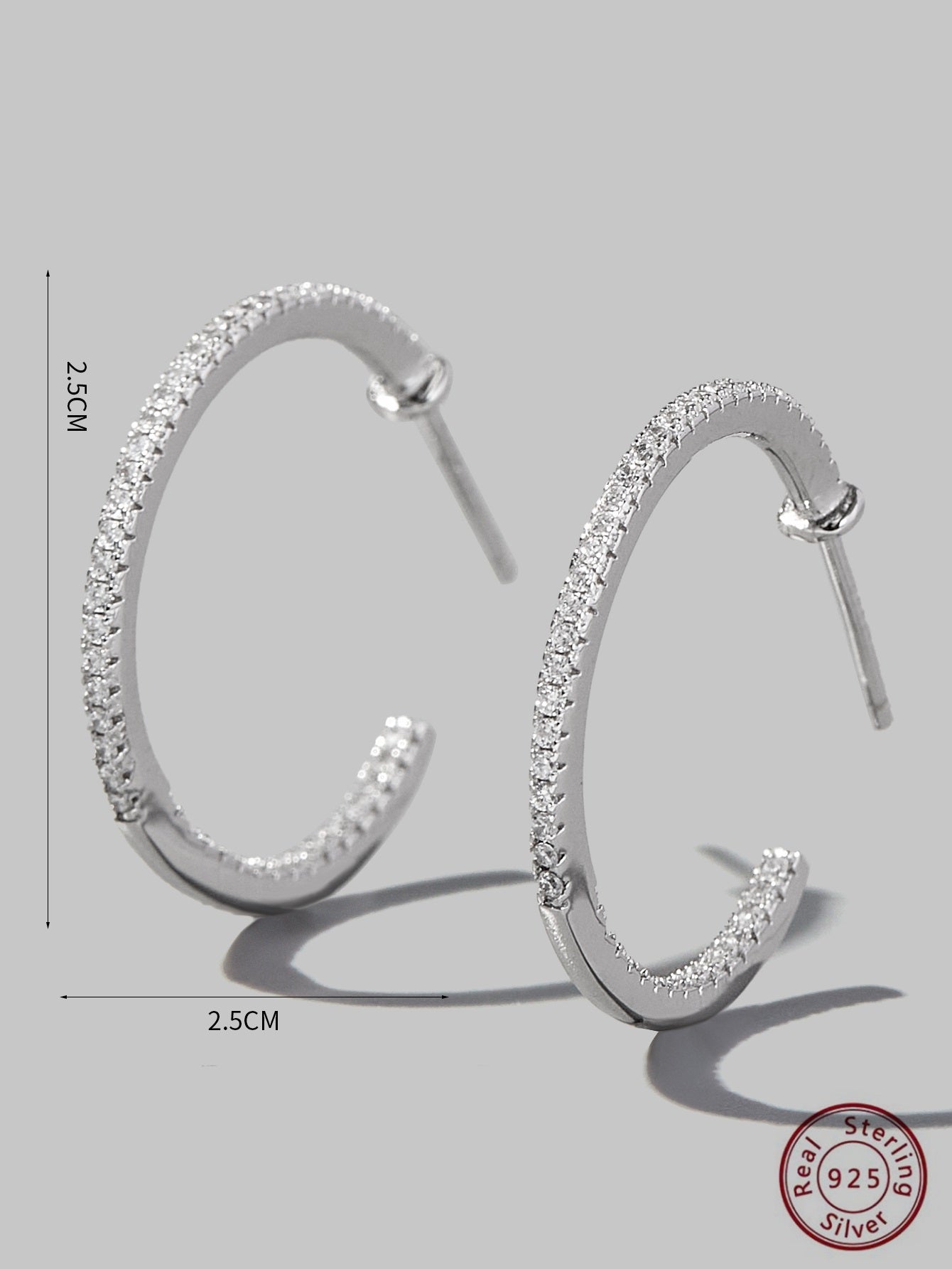 CM-AE066664 925 Sterling Silver Cubic Zirconia Decor Cuff Hoop Earrings - Silver