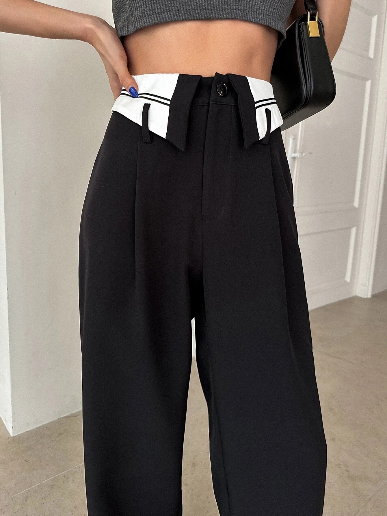 CM-BS225123 Women Casual Seoul Style High Waist Wide Leg Suit Pants - Black