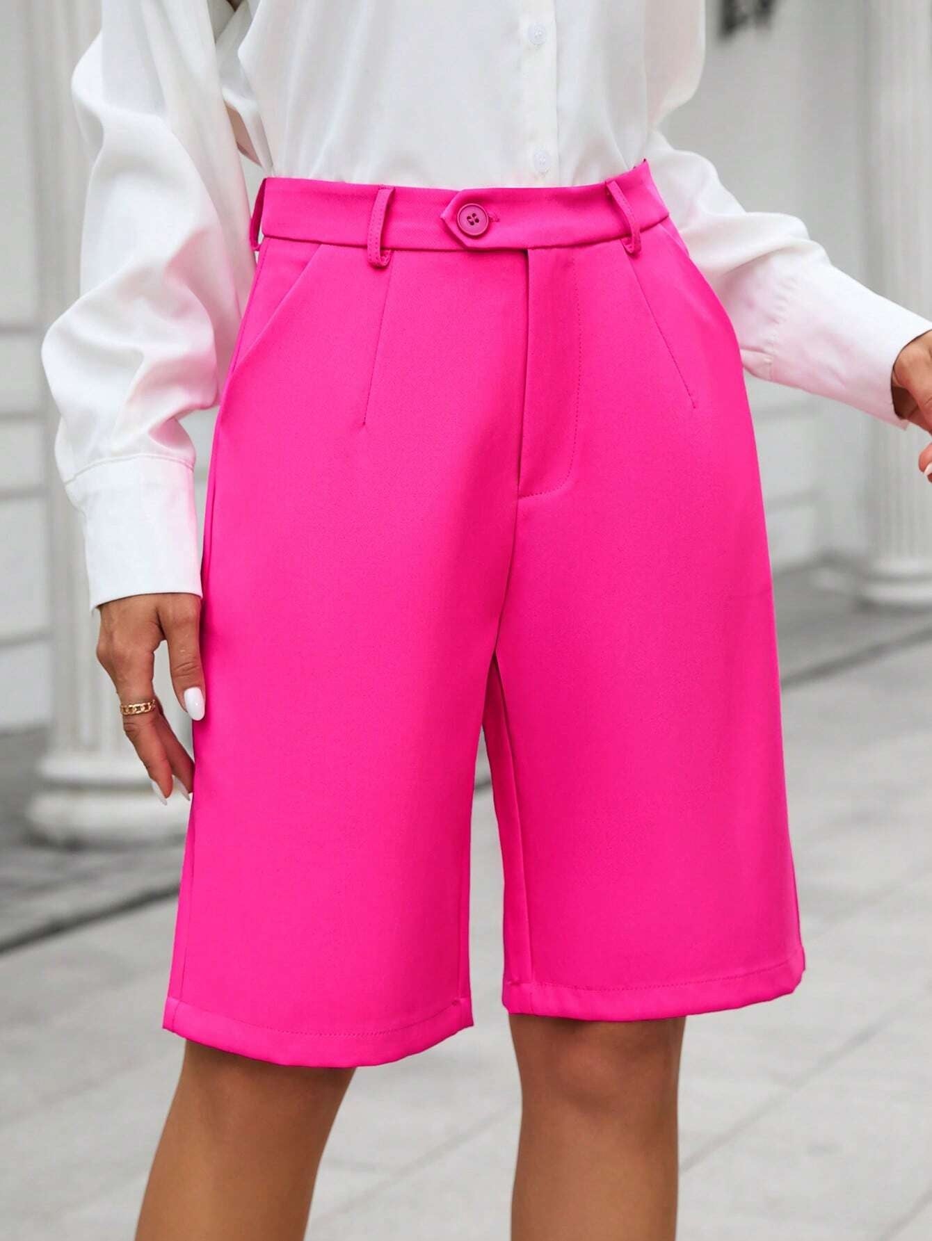 CM-BS208221 Women Casual Seoul Style Slant Pocket Bermuda Shorts - Pink