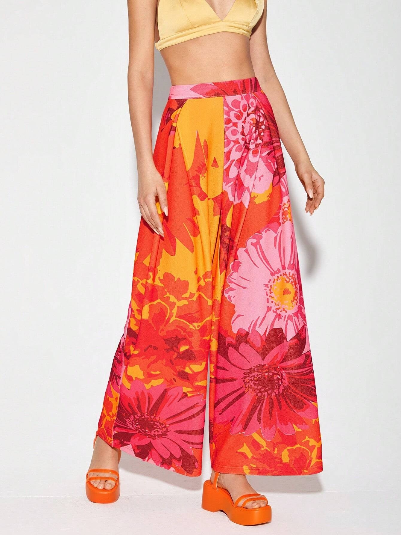CM-BS508491 Women Trendy Bohemian Style Floral Print Wide Leg Pants
