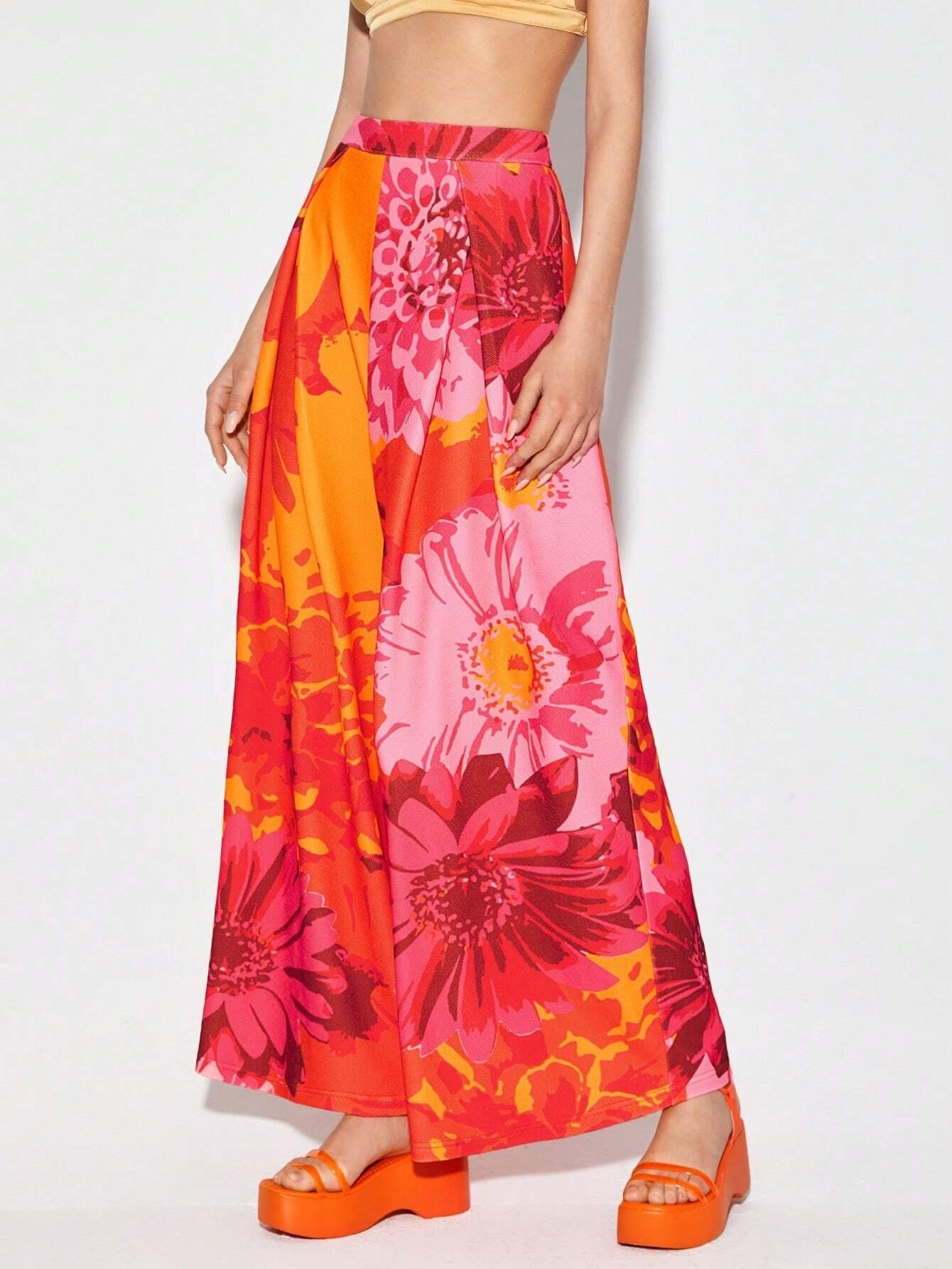 CM-BS508491 Women Trendy Bohemian Style Floral Print Wide Leg Pants