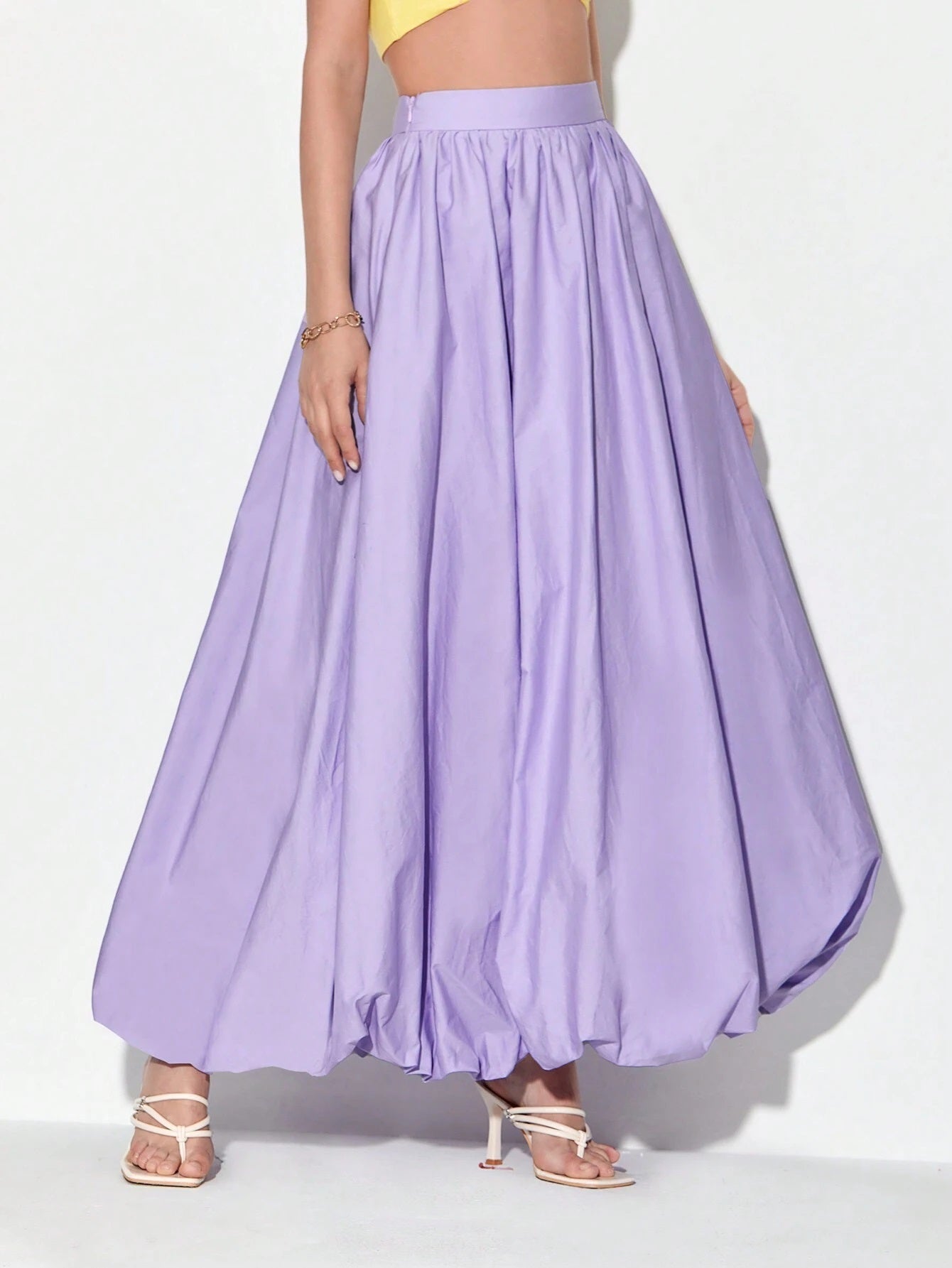 CM-BS616185 Women Elegant Seoul Style High Waist Solid Lantern Hem Skirt - Purple