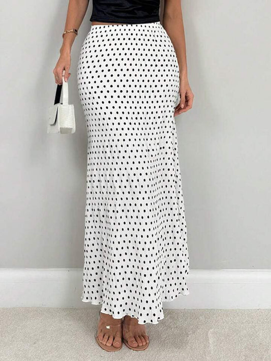 CM-BS945563 Women Casual Seoul Style Polka Dot High Waist Fishtail Swing Long Skirt