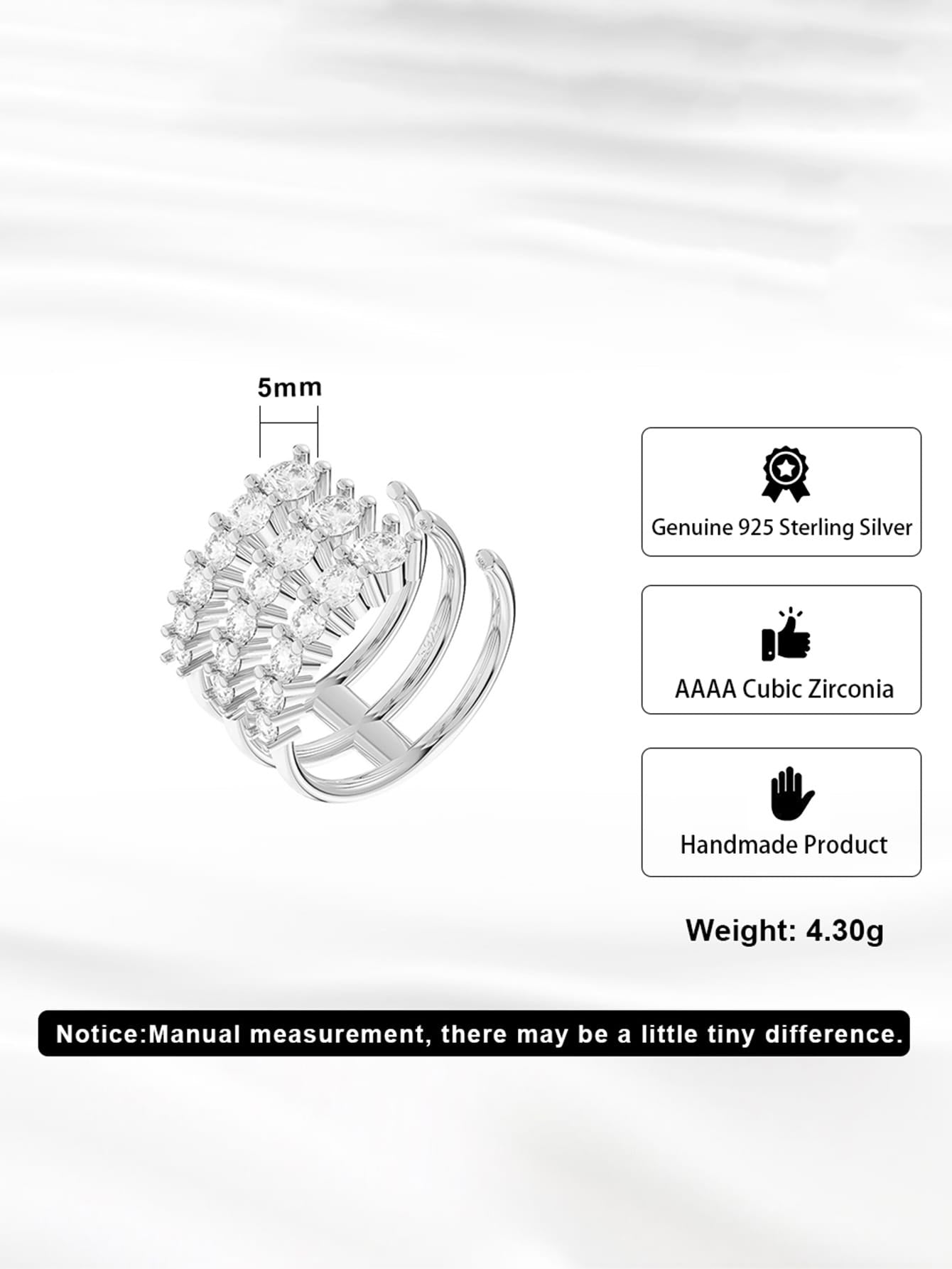 CM-AR701422 925 Sterling Silver Ring Clear Shining Cubic Zirconia Adjustable Ring - Silver